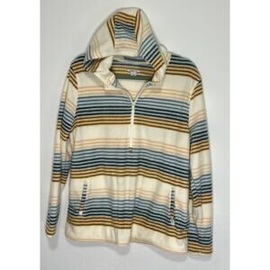 O'Neill Striped Fleece Pullover Hoodie 1/4 Zip Pockets Coastal Beach Cozy Casual